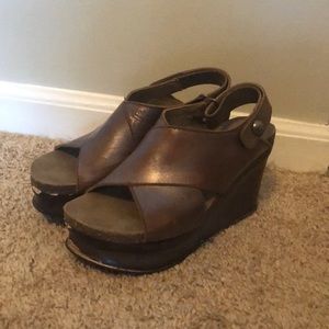 OTBT brown cross strap wedges